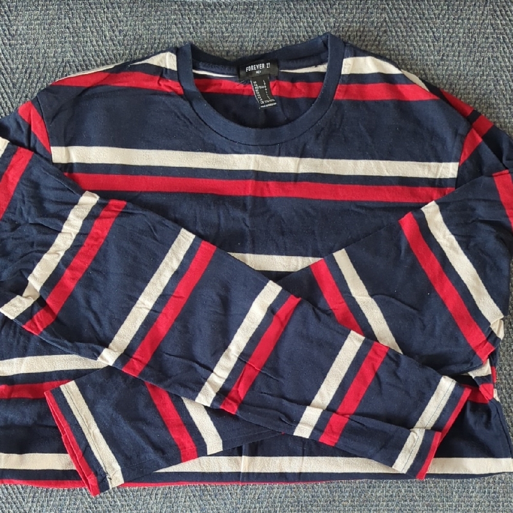 Forever 21 Navy Red White Striped Top